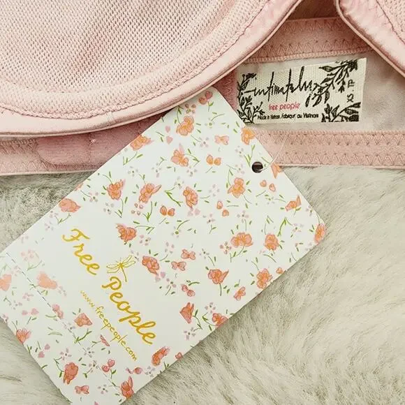 Free People Heart Throb Mesh Underwire Bra Silver Pink Balconette Satin Trim XS - Picture 5 of 9